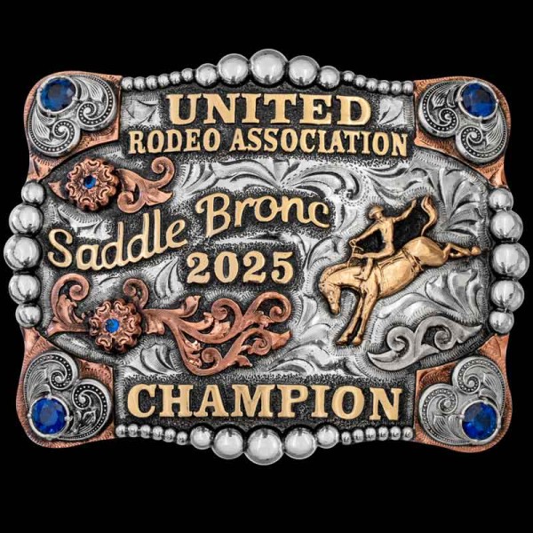 The Fort Davis Custom Belt Buckle is hand engraved with jeweler's bronze and German Silver scrolls and beads. Customize this buckle for a perfect rodeo trophy or award!